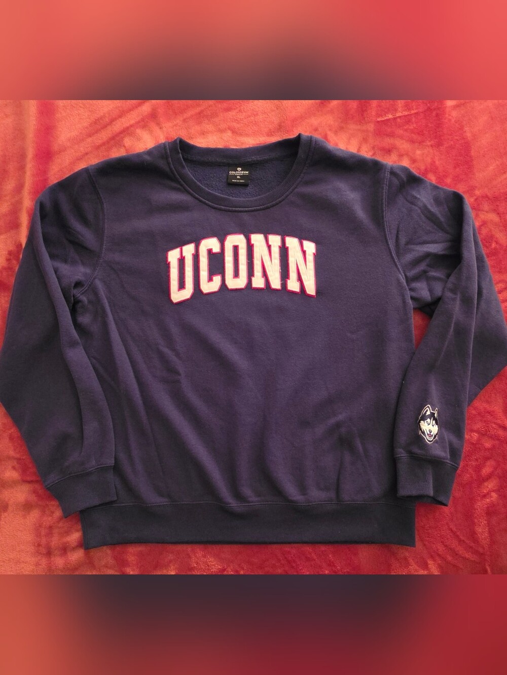 Colosseum Navy UCONN Crewneck Sweatshirt with White and Red 3rd Lettering